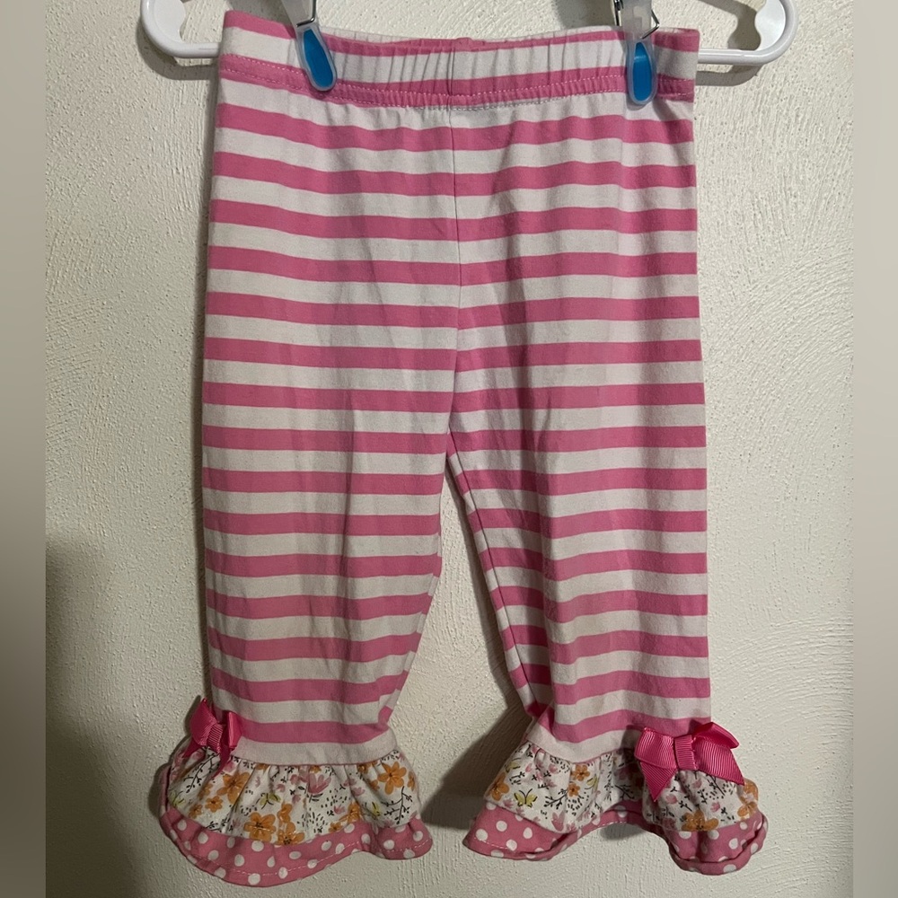 COUNTING DASIES Striped Floral & Polka Dot Ruffle‎ Capri Length Pants Girl's 3T